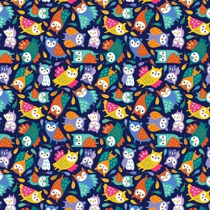 Colorful Owls navy (small)