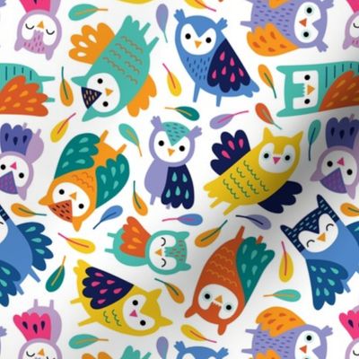 Colorful Owls white (small)