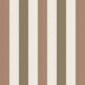 Medium scale rustic stripe in earthy warm tan brown and olive green with a vintage linen texture 