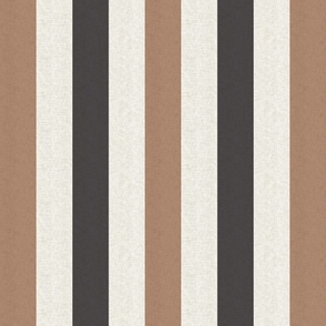 Medium scale rustic stripe in earthy warm tan and slate gray with a vintage linen texture 