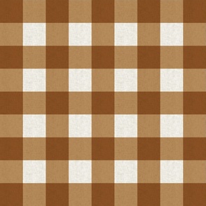 Medium scale rustic plaid check in earthy warm ochre yellow with a vintage linen texture 