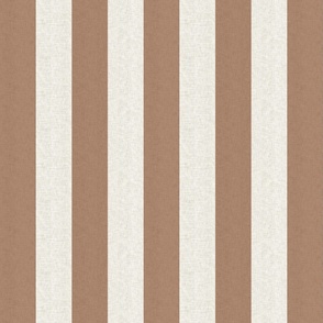 Medium scale rustic stripe in earthy warm tan brown with a vintage linen texture 