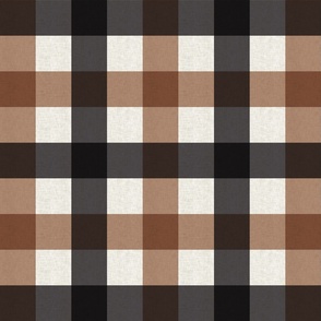 Medium scale rustic plaid check in earthy warm with a vintage linen texture 