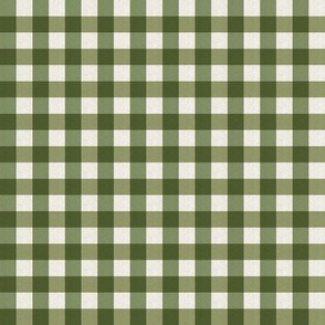 Extra small scale rustic check plaid in earthy woodland green with a vintage linen texture 