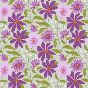 Purple trailing flowers on light green