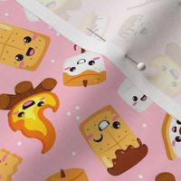 Large Scale I Love You S'More! Summer Campfire Kawaii Face Smores on Pink