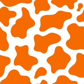 Large Scale Cow Print in Carrot Orange on White