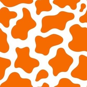 Medium Scale Cow Print in Carrot Orange on White