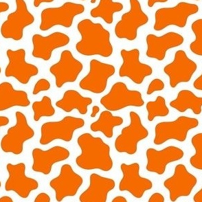 Small Scale Cow Print in Carrot Orange on White