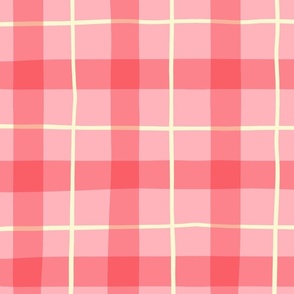 pink gingham handdrawn plaid // large