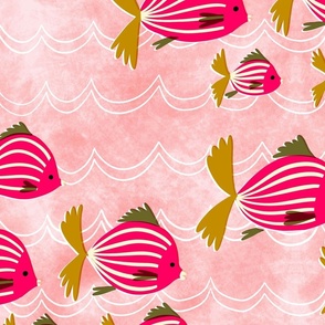 sea life pink fish waves // rose // large