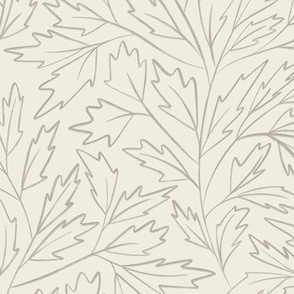 branches with leaves - cloudy silver _ creamy white - hand drawn foliage