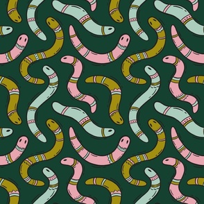 Slithery Snakes in Green, Pink, and Mint 