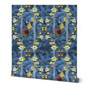 8x12-Inch Repeat of Flowers Scattered on Country Blue