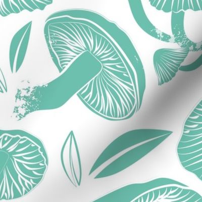 Large jumbo scale rotated // Delicious Autumn botanical poison // white background mint green mushrooms fungus toadstool wallpaper