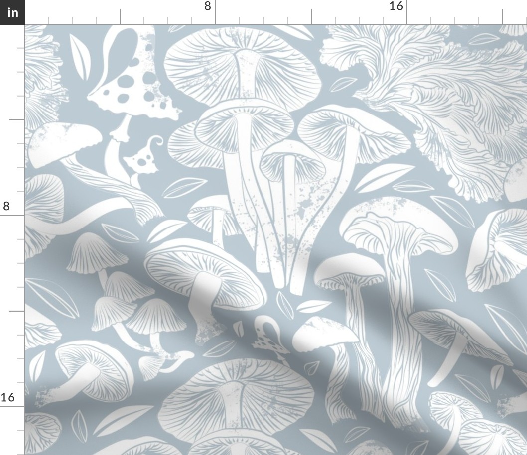 Normal scale rotated // Delicious Autumn botanical poison // grey background white mushrooms fungus toadstool wallpaper