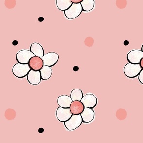 Strawberry flowers and dots- Pink -XX LARGE PATTERN