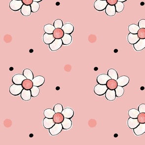 Strawberry flowers and dots -Pink - X-LARGE PATTERN