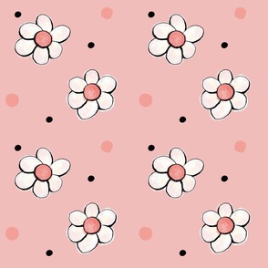 Strawberry flowers and dots -Pink - MEDIUM PRINT