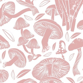 Large jumbo scale // Delicious Autumn botanical poison // white background  blush pink mushrooms fungus toadstool wallpaper