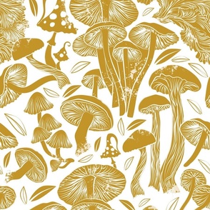 Normal scale // Delicious Autumn botanical poison // white background yellow mustard mushrooms fungus toadstool wallpaper