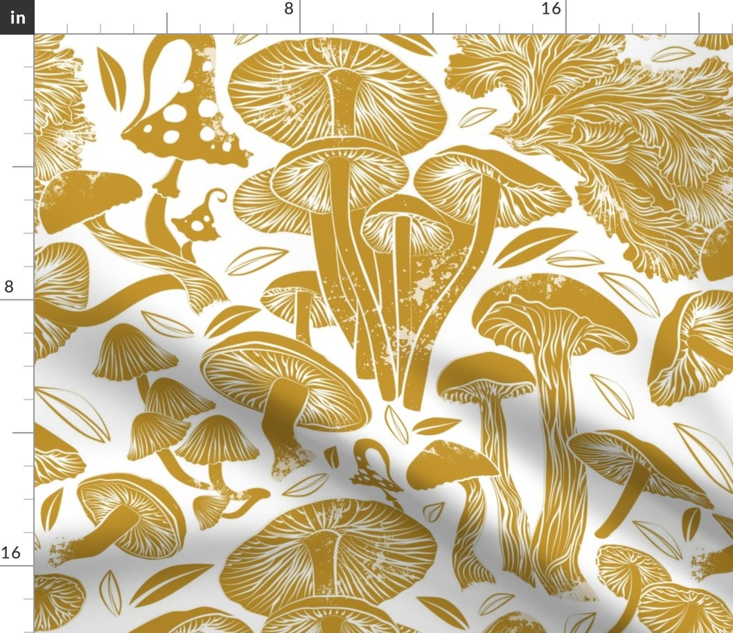 Normal scale // Delicious Autumn botanical poison // white background yellow mustard mushrooms fungus toadstool wallpaper