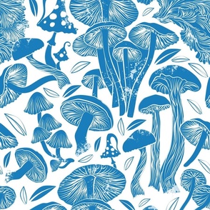 Normal scale // Delicious Autumn botanical poison // white background bluebell blue mushrooms fungus toadstool wallpaper