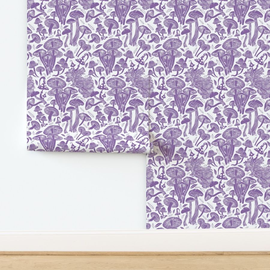 Normal scale // Delicious Autumn botanical poison // white background amethyst purple mushrooms fungus toadstool wallpaper