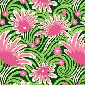 Retro floral green and pink botanical