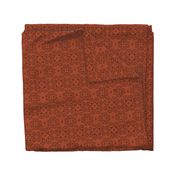 Faux vintage blackwork embroidery on faux Aida woven fabric russet brown with black line work 12” repeat 