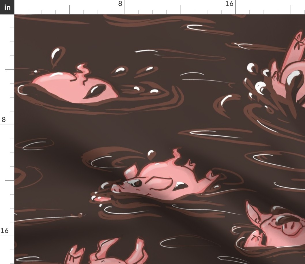 BIG SCALE Cute piglets cavorting in chocolate mud dark oak and soft pink