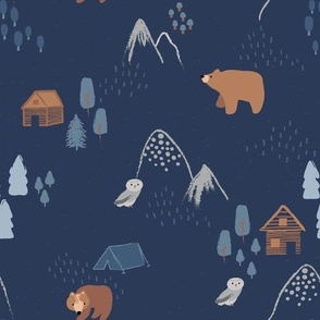 WINTER BROWN BEAR WITH CABIN