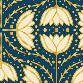 1920s-art-deco-style-white-tulips-golden-outlines-on-navy-blue-L-large-scale-for-bedding