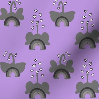 *Rearview Rainbow Elephants with White Hearts- Purple 