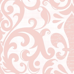 Pastel Fleur de Lis Damask Pattern French Linen Style  With Script Pink And White Large Scale