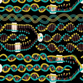 DNA replications turquoise yellow on black (large)