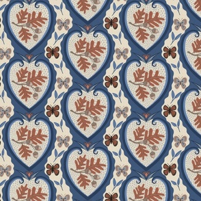 Fall Oak Medallions with Butterfly Curvy Stripes - navy - 5.25”