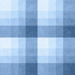 Cabin core rustic warm and joyful plaid with burlap texture gentle blue hues 12” repeat