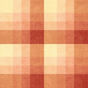 Cabin core rustic warm and joyful plaid with burlap texture gentle browns cream and pale pink hues 12” repeat