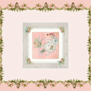 Cheater Quilt Fairy Tea Party Floral Butterflies (Rotated) Pink by Audrey Jeanne