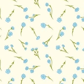 Small Buttercup Ditsy Floral Flowers in Light Baby Blue & Cream White