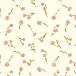 Small Buttercup Ditsy Floral Flowers in Rose Quartz Pink & Cream White