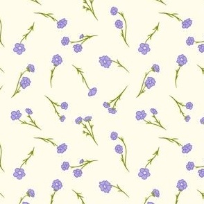 Small Buttercup Ditsy Floral Flowers in Lavender Purple & Cream White