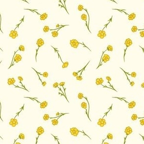 Small Buttercup Ditsy Floral Flowers in Honey Yellow and Cream White
