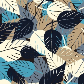 Layered Leaves with Teal, Navy, Tan and Cream
