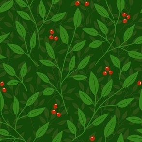 Green Leaves Red Berries Green Background 8x8
