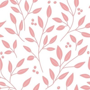 Pink Leaves Pink Berries White Background 8x8