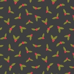 Vintage Holly Berries_Gray_3x3