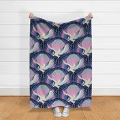 Heron at sunrise / Art Deco / Large scale / Blue + lavender