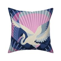 Heron at sunrise / Art Deco / Large scale / Blue + lavender